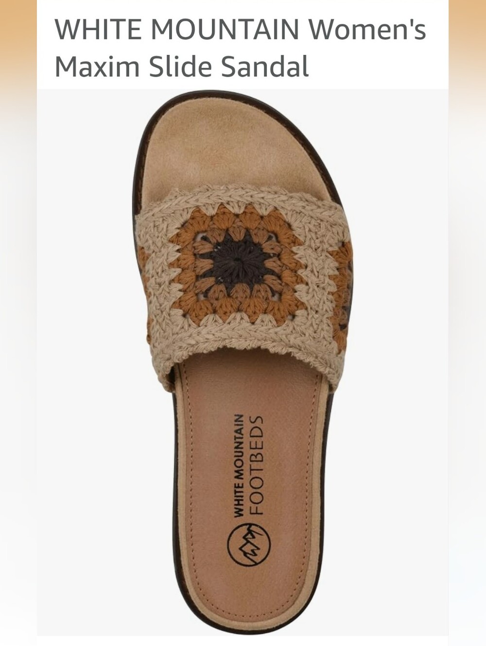 White Mountain Crochet Slide Sandal in Beige and Brown